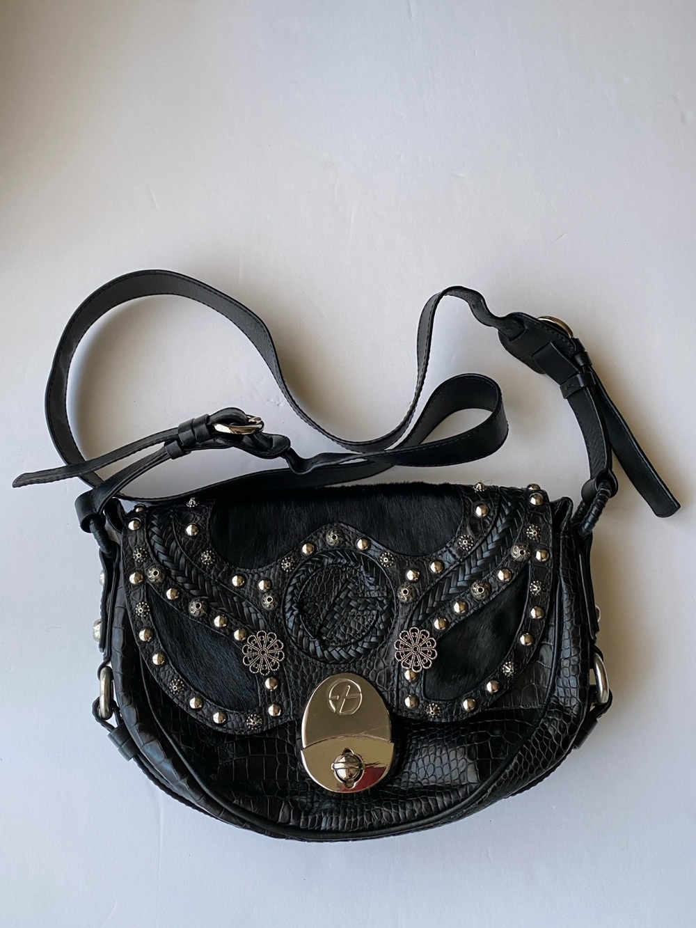 EUC Vintage Francesco Biasia Black Studded crossbody bag - stunning!